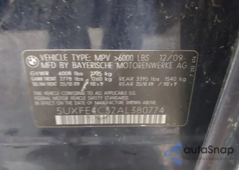 2010 BMW X5 xDrive30I from USA, damaged, VIN 5UXFE4C52AL380774